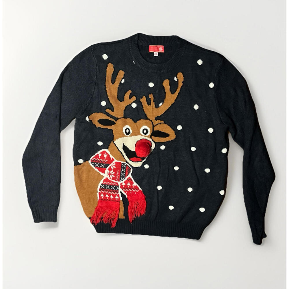 You Look Ugly Today Reindeer Ugly Christmas Sweater 3D Nose Holiday Party XL